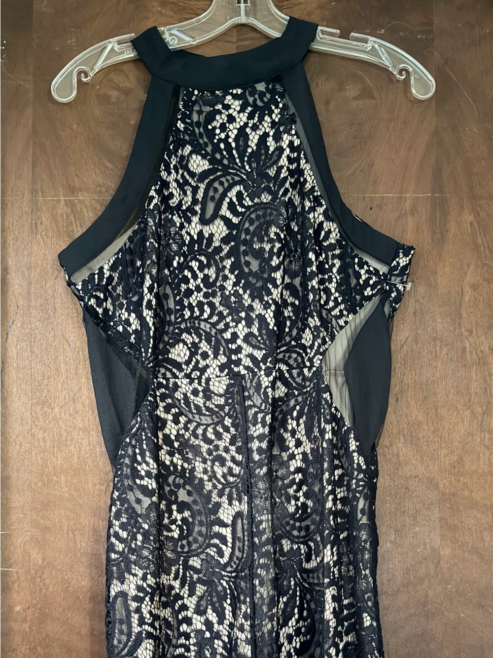 Shinestar Black Lace halter Dress with Cream Lining